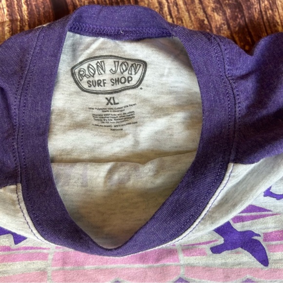 Unisex Ron Jon Surf Shop Cozumel Raglan Shirt Purple Off White Size XL - Picture 3 of 6